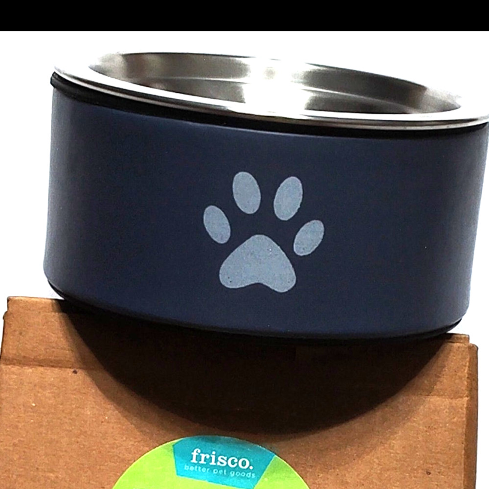 Frisco Paw Print Non‑Skid Stainless Steel Dog Bowl Blueberry Small (8 oz.) LN